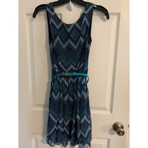 Blue patterned dress with belt